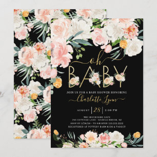 Invitation Élégant Oh Baby Blush Pink Gold Baby shower Floral