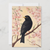 Invitation Élégant oiseau noir en fleurs (Devant)
