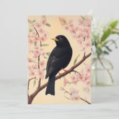 Invitation Élégant oiseau noir en fleurs (Debout devant)