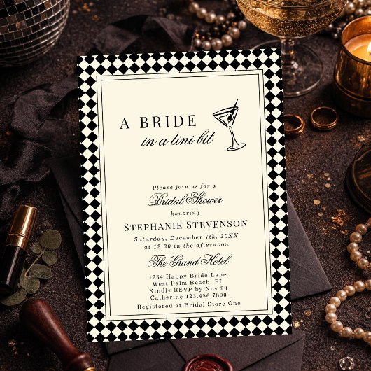 Invitation Elegant Old Money Checkered Martini Bridal Shower