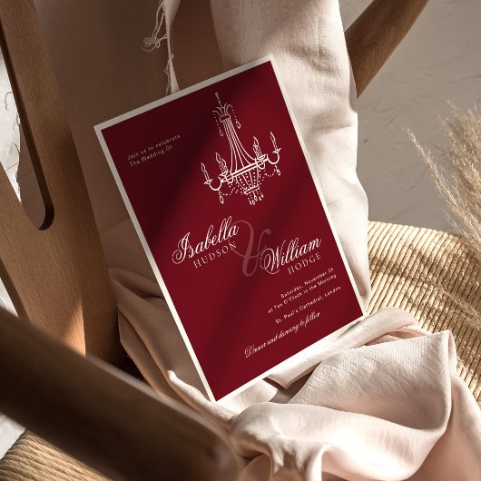 Invitation Elegant Old Money Deep Burgundy QR Code Wedding