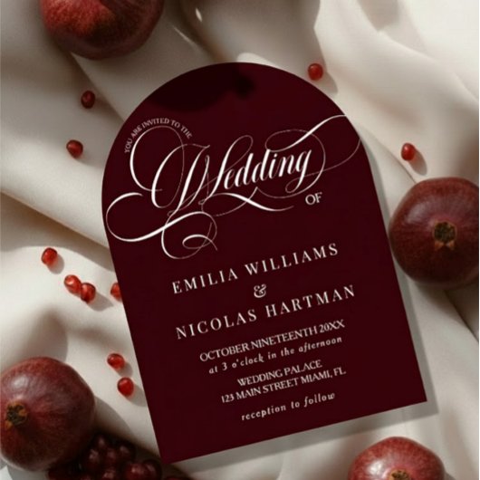 Invitation Elegant Old Money Script Burgundy Wedding