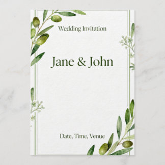 Invitation Elegant Olive Branch Green Wedding Invi