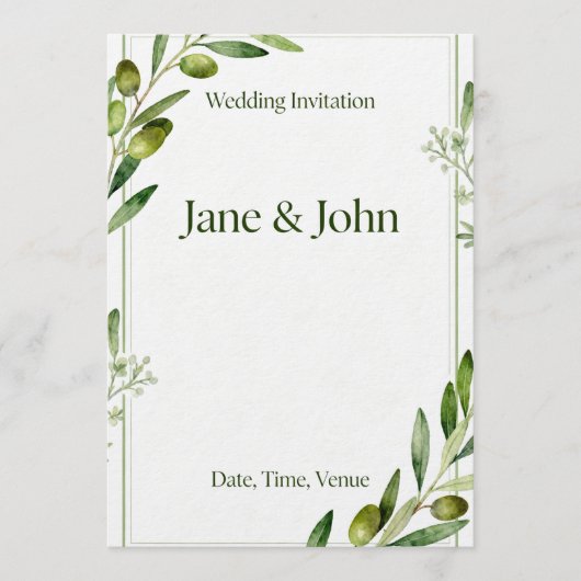 Invitation Elegant Olive Branch Green Wedding Invi (Devant)
