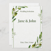 Invitation Elegant Olive Branch Green Wedding Invi (Devant / Derrière)