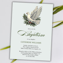 Élégant Olive Green Script White Dove Baptême