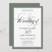 Invitation Élégant Olive Green & White Classic Mariage (Devant / Derrière)