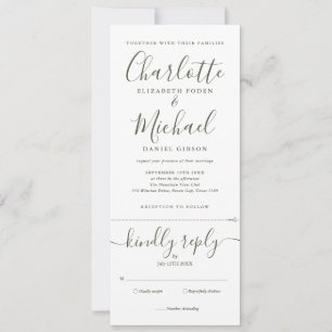Invitation Élégant Olive Script Tout En Un Photo Mariage