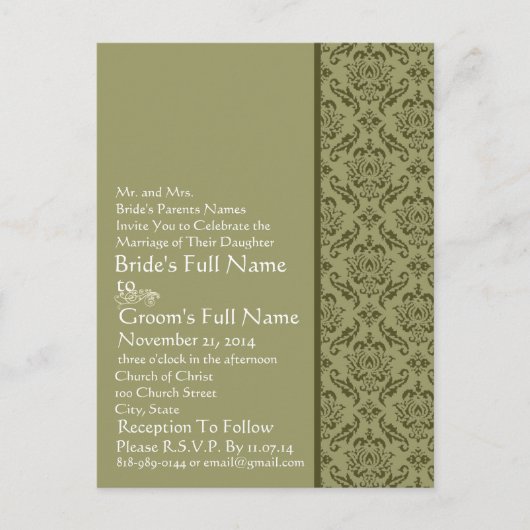 Invitation Elegant Olive & White Mariage damassé (Devant)