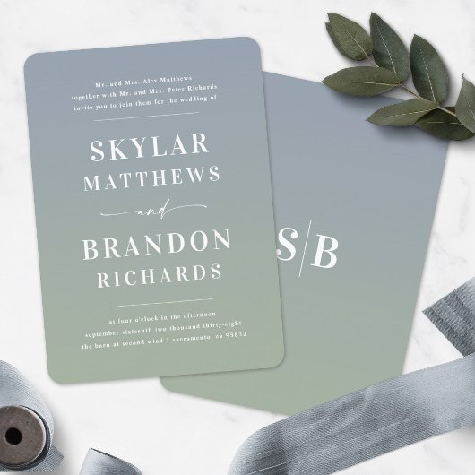 Invitation Élégant Ombre bleu & vert Semi Mariage officiel