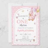 Invitation Elegant One Silly Goose Pink Bow Girl 1st Birthday (Devant)