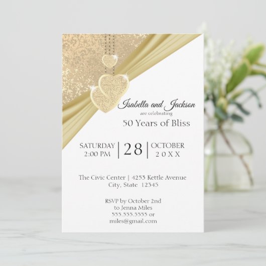 Invitation Élégant Or 50e Anniversaire (Debout devant)