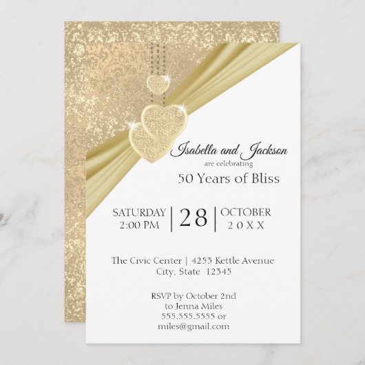 Invitation Élégant Or 50e Anniversaire (Devant / Derrière)