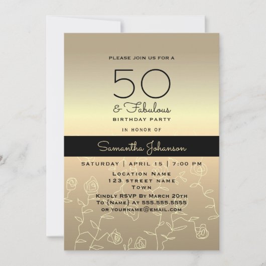 Invitation Elégant Or 50e Anniversaire (Devant)