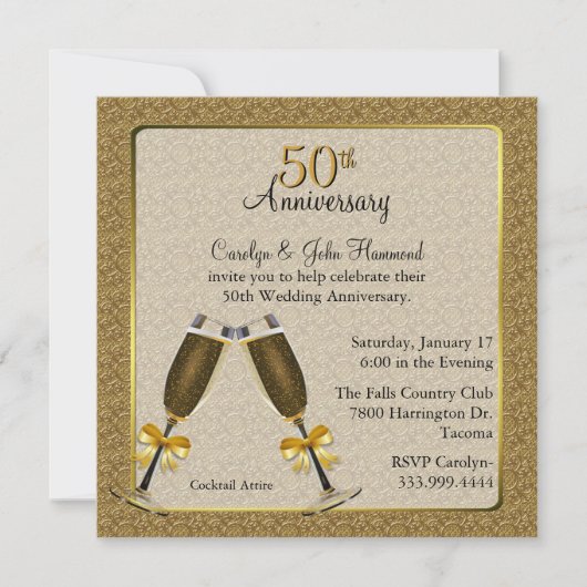 Invitation Élégant Or 50e Anniversaire de Mariage (Devant)