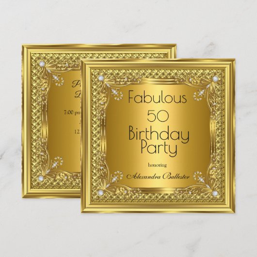 Invitation Élégant or Anniversaire de la fête Diamants d'or (Devant / Derrière)