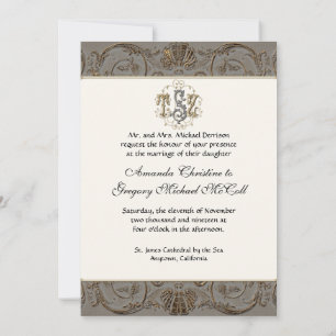 Invitation Élégant or antique baroque personnalisé Monogramme