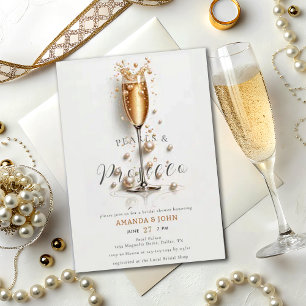 Invitation Elégant or Aquarelle Prosecco Petals Mariage