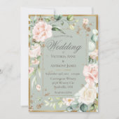 Invitation Elégant or aquarelle Romantique Floral Mariage (Devant)