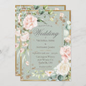 Invitation Elégant or aquarelle Romantique Floral Mariage (Devant / Derrière)