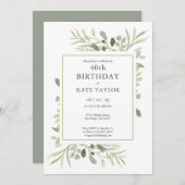 Invitation Elégant or Aquarelle Verdure 40e anniversaire (Devant / Derrière)