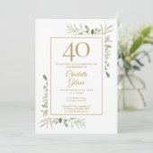Invitation Elégant or Aquarelle Verdure 40e anniversaire (Debout devant)