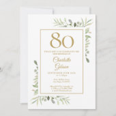 Invitation Elégant or Aquarelle Verdure 80e anniversaire (Devant)