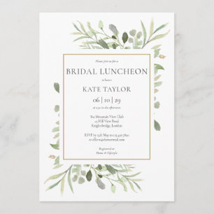 Invitation Elégant or aquarelle verdure nuptiale déjeuner nup