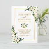 Invitation Elégant or Aquarelle Vert Blanc Floral Mariage (Debout devant)