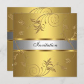 Invitation Elegant Or Argent Floral (Devant / Derrière)