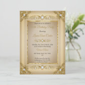 Invitation Elégant or Beige Pearl Photo Anniversaire (Debout devant)