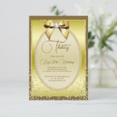 Invitation Elégant or bijoux Bow & Confetti Anniversaire (Debout devant)