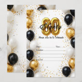Invitation Elégant or & Black Balloon 80e anniversaire Invita (Devant / Derrière)