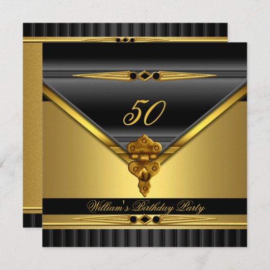 Invitation Elégant or Black Metal Lock fête d'anniversaire (Devant / Derrière)