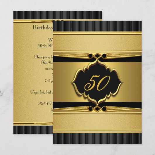 Invitation Elégant or Black Metal Look Anniversaire fête 2 (Devant / Derrière)