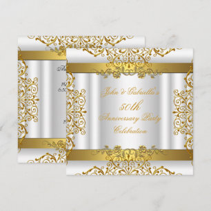 Invitation Élégant or blanc 50e anniversaire de mariage