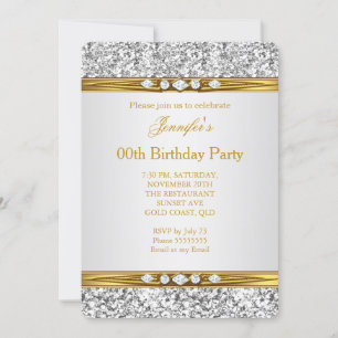 Invitation Élégant Or Blanc Argent Paillettes Diamant Anniver