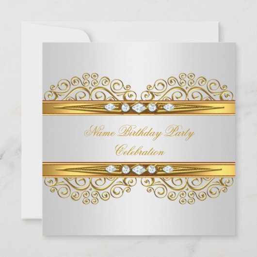 Invitation Elégant or blanc argenté diamant Anniversaire (Dos)