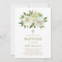 Élégant Or Blanc Floral Moderne Baptême