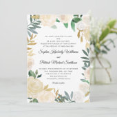 Invitation Élégant or blanc floral | tous les parents (Debout devant)