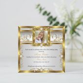 Invitation Elégant or blanc perle photo fête d'anniversaire (Debout devant)