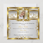 Invitation Elégant or blanc perle photo fête d'anniversaire (Devant)