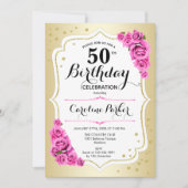 Invitation Elégant or blanc rose photo 50e anniversaire (Devant)