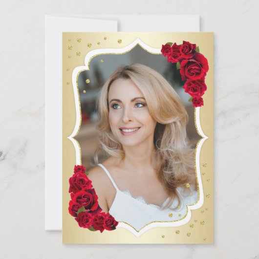 Invitation Elégant or blanc rouge photo 50e anniversaire (Dos)