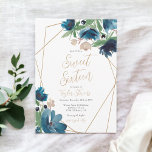 Invitation Elégant or bleu poussiéreux Floral Aquarelle Sweet<br><div class="desc">Célébrez votre amour avec la beauté enchanteresse de notre Terrarium Floral Bleu profond Sweet 16 anniversaire Invitation. Des fleurs peintes à la main dans les tons bleu marine, bleu poussiéreux et verdure créent un décor pittoresque. Entouré d'un cadre de terrarium géométrique doré, ce design dégage une élégance moderne. La combinaison...</div>