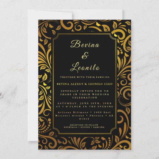 Invitation Élégant or Botanique Scripts sans couture M | Mari (Devant)
