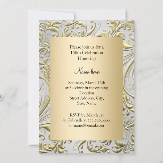 Invitation Élégant or bow diamant 100e anniversaire (Dos)