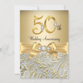 Invitation Élégant or bow diamant 50e anniversaire (Devant)