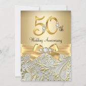 Invitation Élégant or bow diamant 50e anniversaire (Devant)