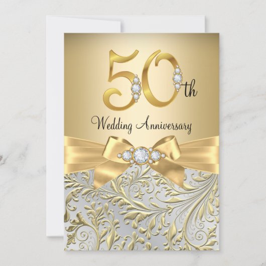 Invitation Élégant or bow diamant 50e anniversaire (Devant)